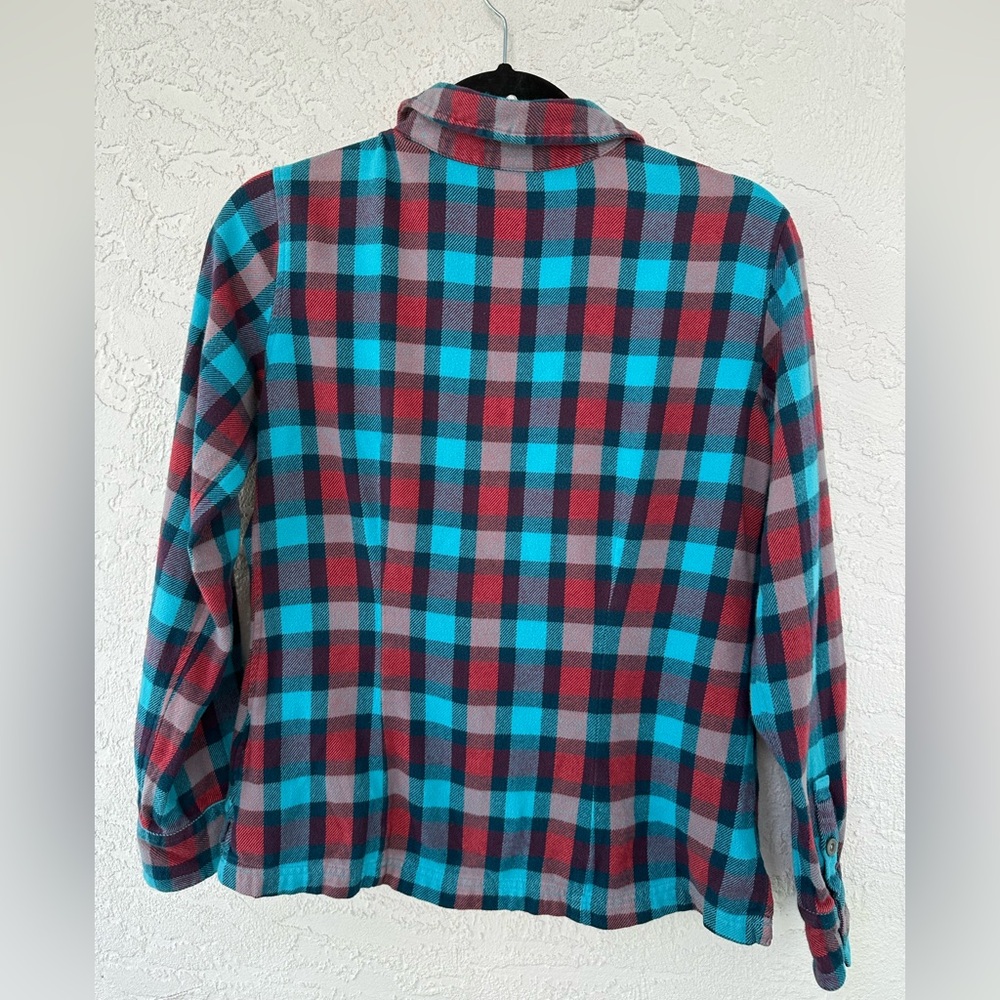 Patagonia Button Down Flannel Plaid Top Organic Cotton Size 4 Blue Red - Picture 3 of 6